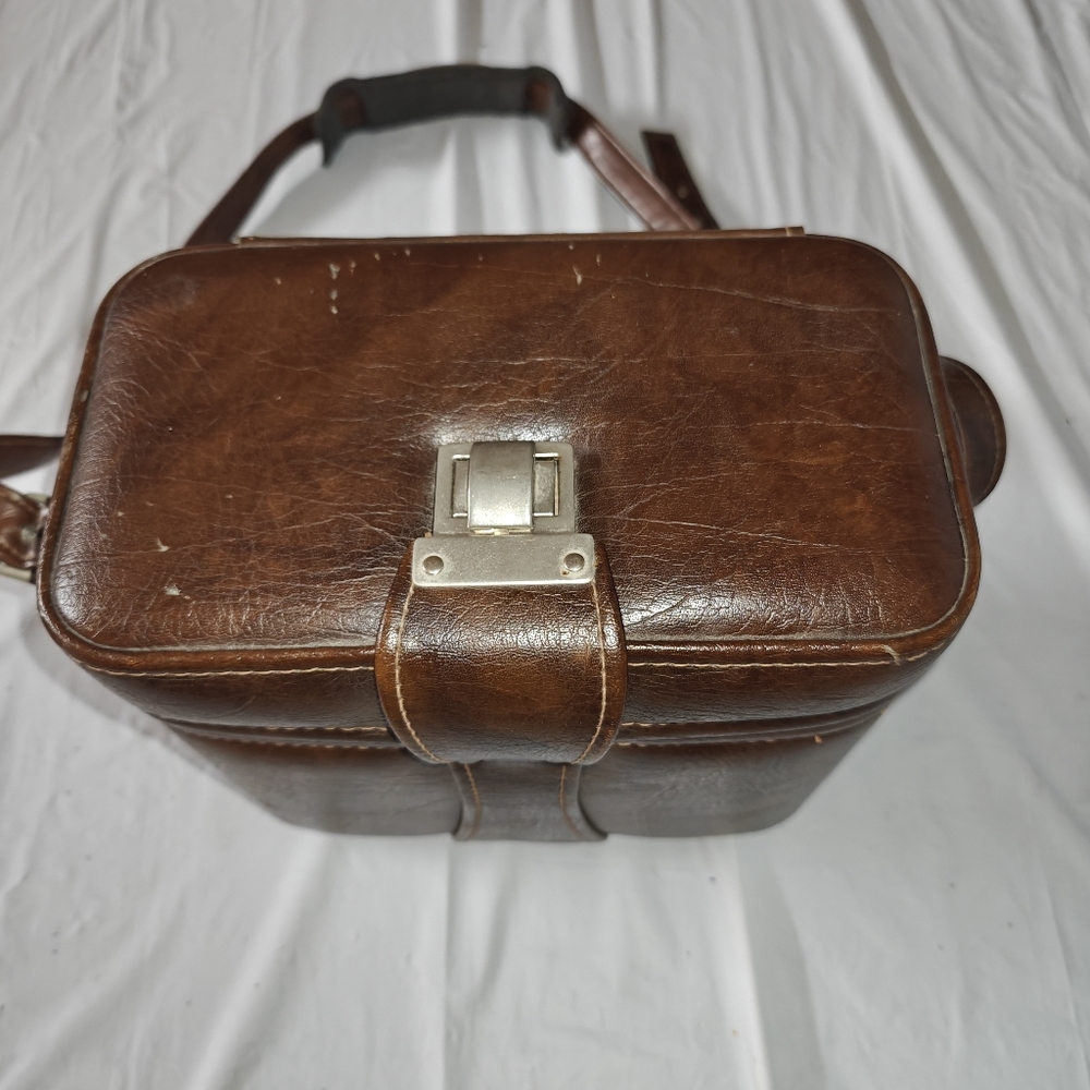 Vintage Brown Faux Leather Case with Buckle Strap Camera  Storage Case - Picture 2 of 15